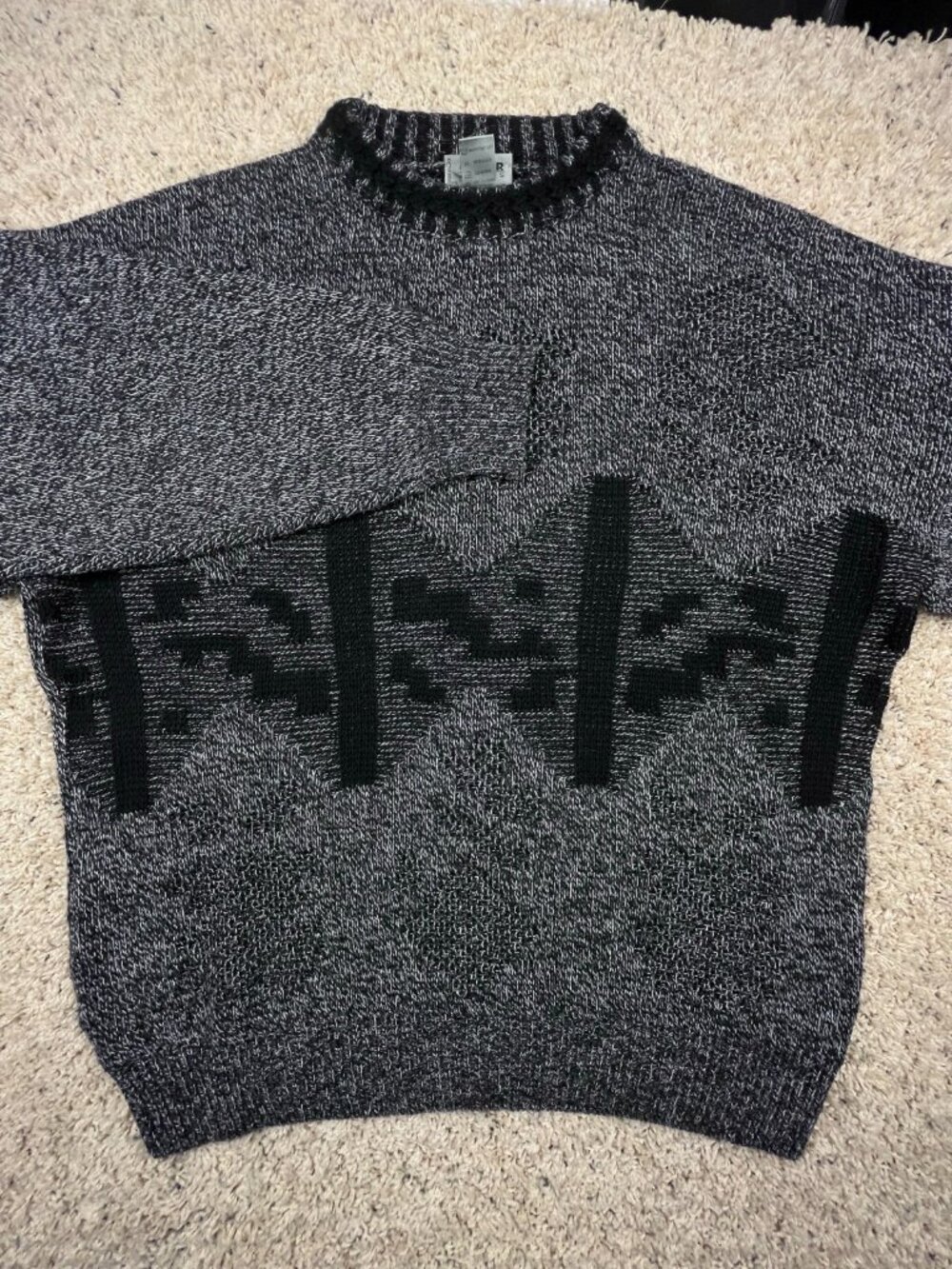 VTG Rodier Hommes Size 6 Wool Blend Crew Neck Sweater France Black White Gray